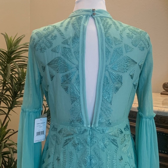 NWT $300 Free People Cleo Mini Dress Canton Size 10 Green Cocktail Open Back - Picture 13 of 16